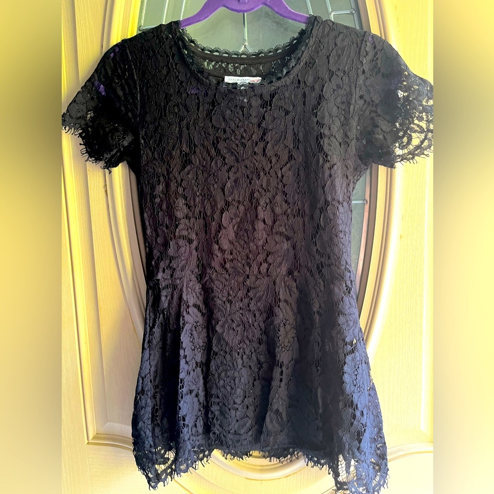 Isaac Mizrahi floral lace peplum top black XXS.